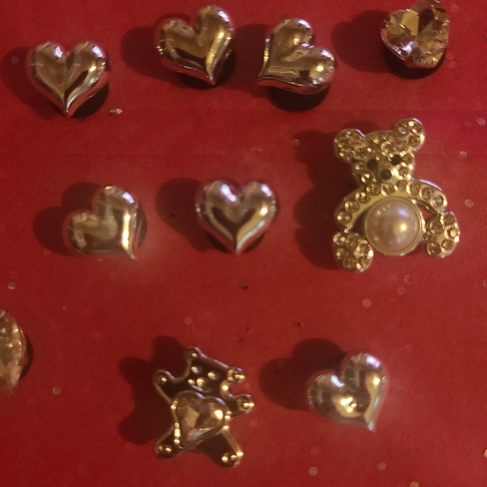 JIBBITS SILVER SHOE CHARMS VARIOUS SHAPES RHINESTONES TEDDY BEAR qty 9 - Picture 3 of 6